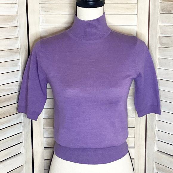 Vintage Bossini Purple 100% Merino Wool Mock Neck Short Sleeve Sweater S - Picture 1 of 9